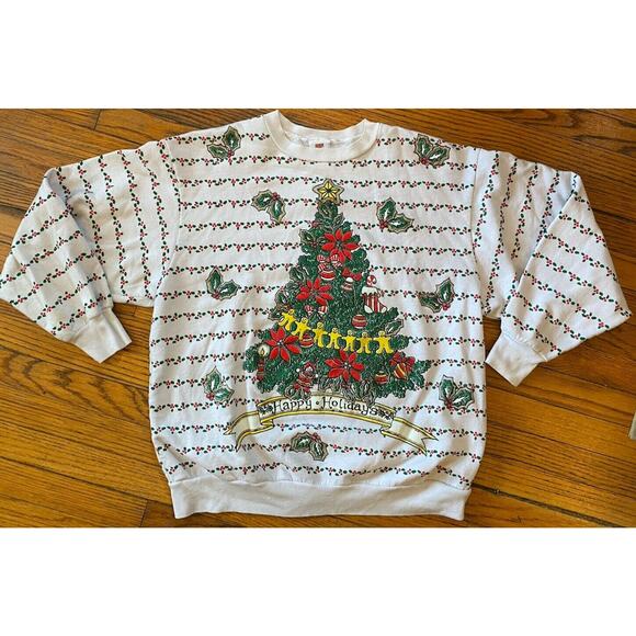 Vintage Other - Vintage Holiday Time Christmas All Over Puffy Paint Print Mens Women’s L